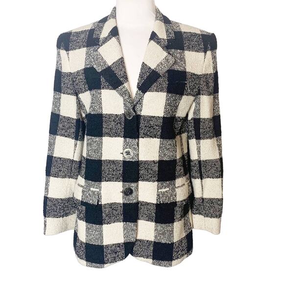VINTAGE the Limited wool blend structured shoulder buffalo plaid blazer sz M - Picture 1 of 6
